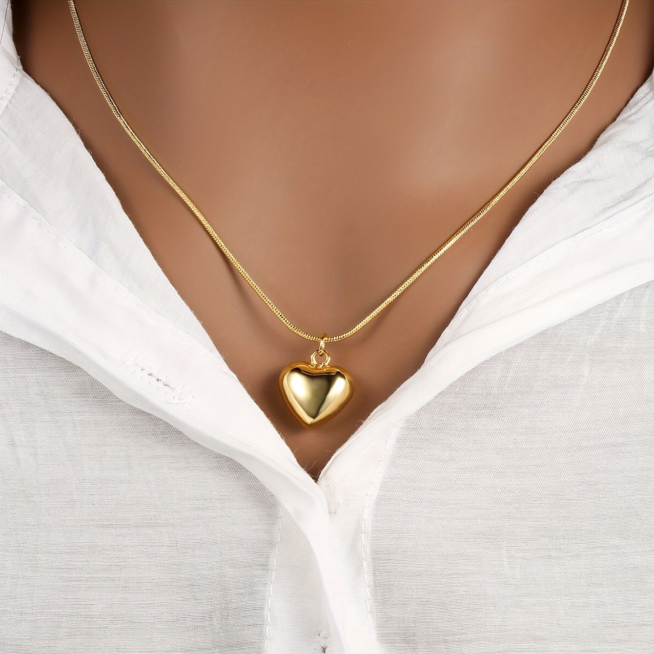 TEMU Minimalist Style 3d Love Heart Pendant Necklace 18k Gold Plated Heart Shaped Pendant Necklace Collarbone Chain Jewelry For Women