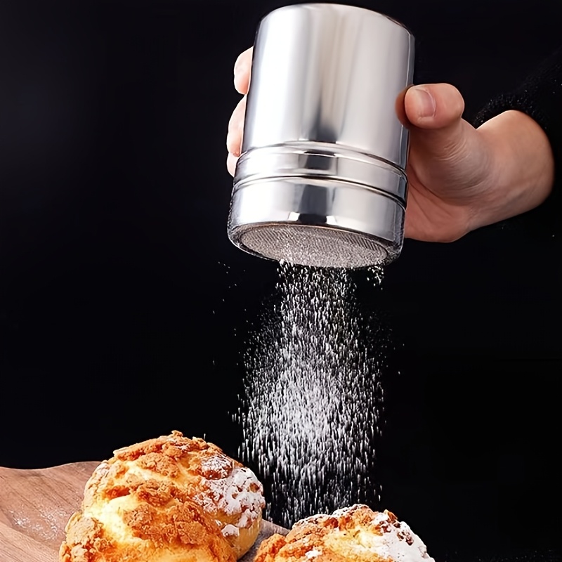 TEMU en Acier Inoxydable - Tamis Multifonctionnel en pour Sucre & Cacao, Outil de Poudrage pour avec Couvercle pour Utilisation en Pâtisserie &