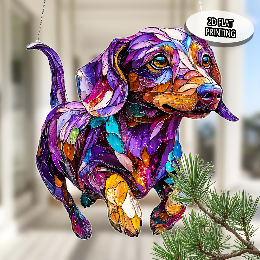 

1pc Vibrant Dachshund Acrylic Suncatcher (8"x8") - Colorful Stained Glass-style Dog Figurine For Window Or Wall, Ideal Gift For Dog Lovers & Women, Home, Office, Garden Decor