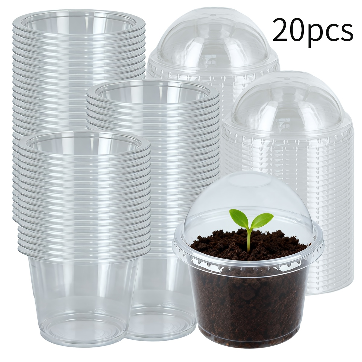 Image of Set Of 20 Transparent Nursery Pots, Each 4 Inches In Size, Complete With Moisture Domes And Lids, Ideal For Starting Seeds And Small Plants, Suitable For Outdoor Use