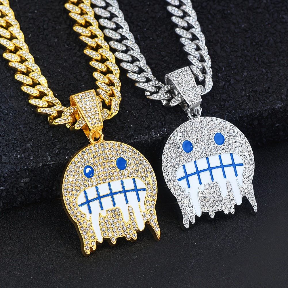 

1pc Shiny Expression Pendant With Ice Cuban Chain Miami Necklace For Men And Women Hip Hop Pendant Choker Necklace Jewelry Gift