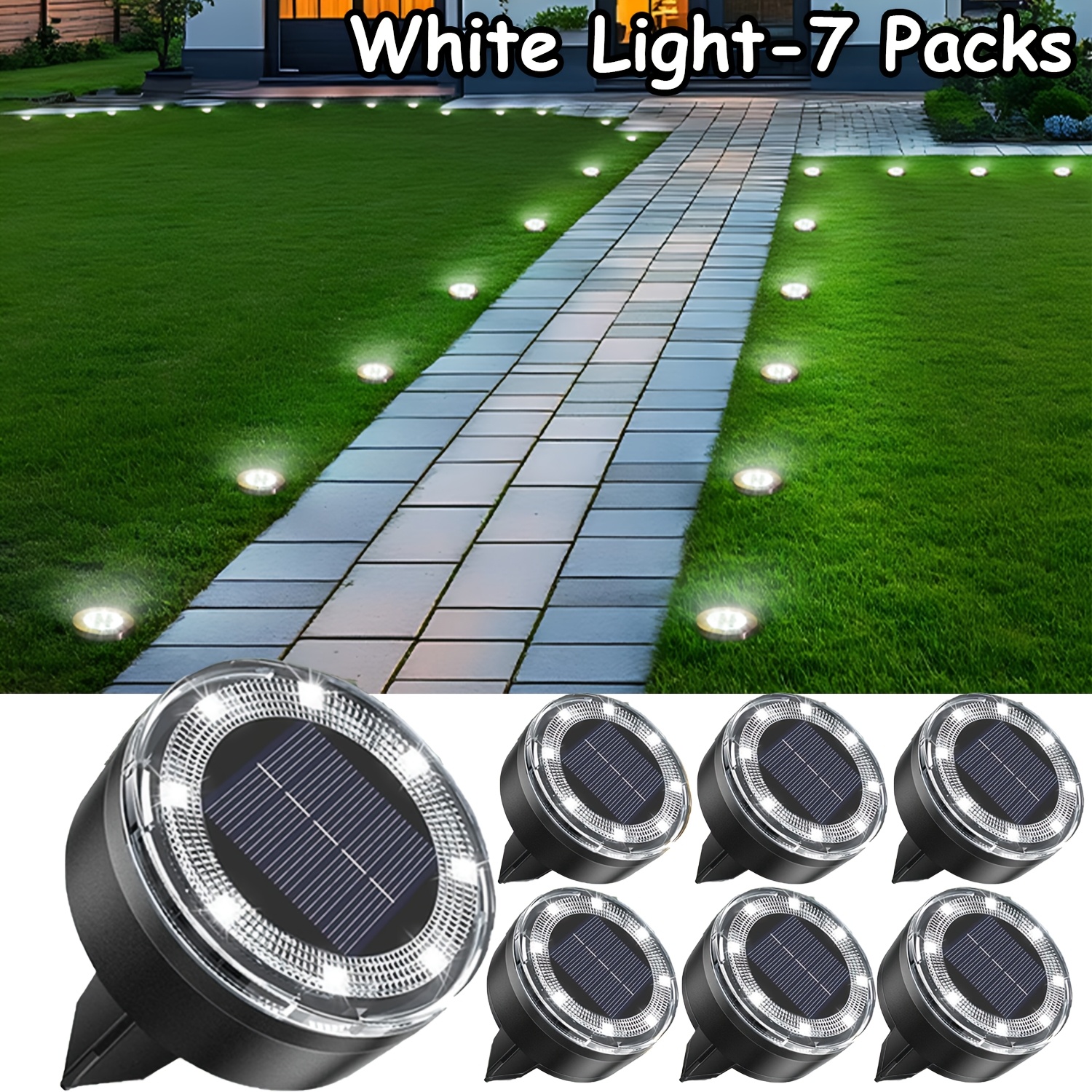 TEMU 56 LED/7 Pack 40 LED/5 Pack Lampe de sol solaire, Version améliorée IP44, Lampe de paysage plate à LED, Convient pour les allées de jardin