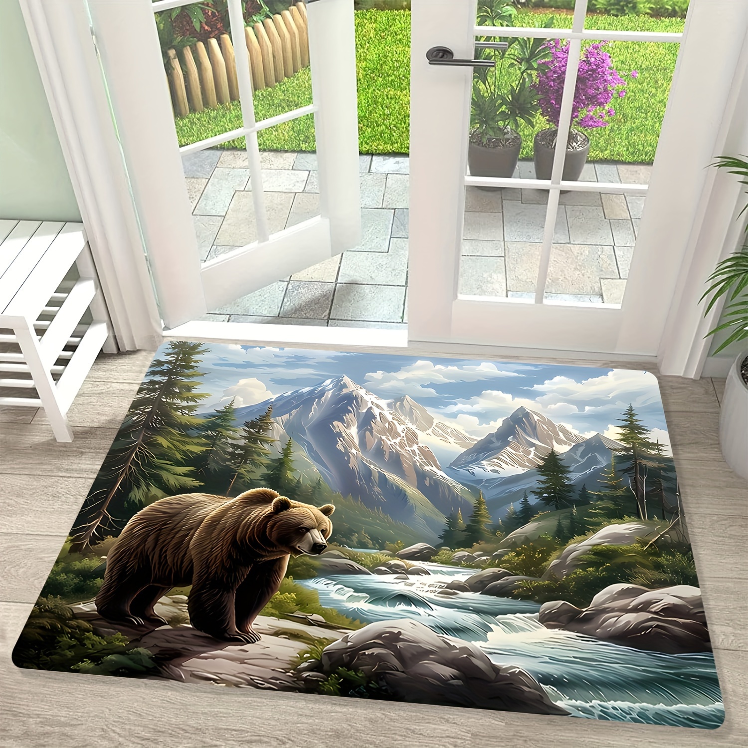 

Ultra-soft Flannel Bear Pattern Area Rug - 1pc, Non-slip & Machine Washable, Perfect For Living Room, Bedroom, Kitchen, And More - Cozy Home Decor