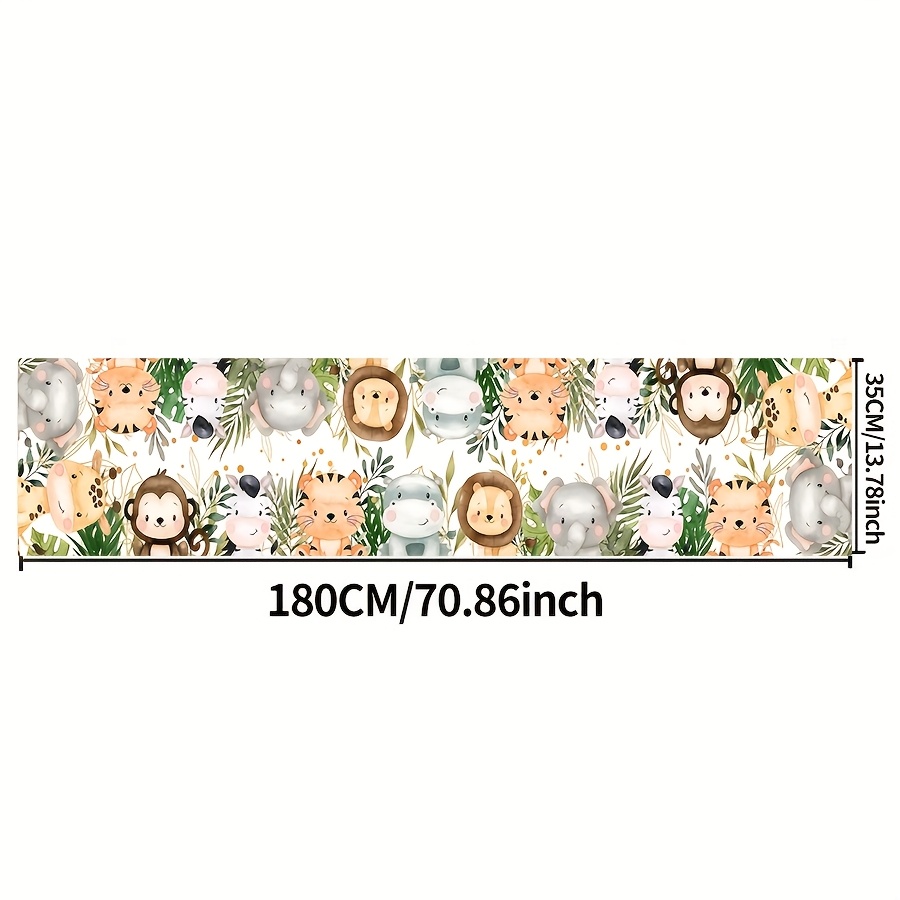 E-shop -Dschungel-Geburtstags-Tischläufer mit Tieren, Giraffe, Dusche, Polyester-Tischdecke, -Geburtstagsdekoration, für Frühling/Sommer, für Küchen-