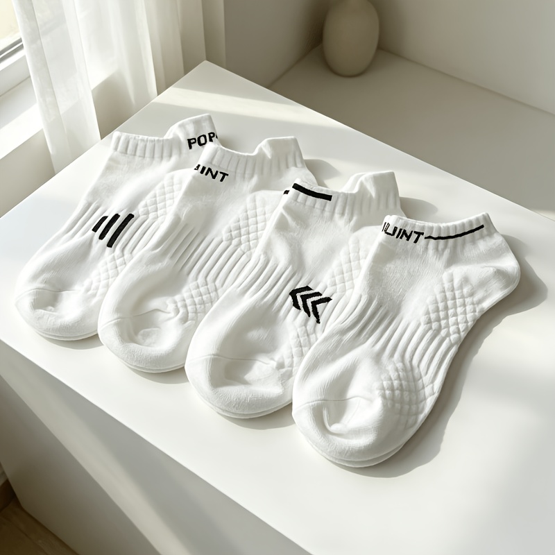 Image of 4-pair White Sports Socks, High Elasticity, Cushioning Socks, Sweat-absorbent And Breathable, Suitable For Sports And Leisure, Unisex