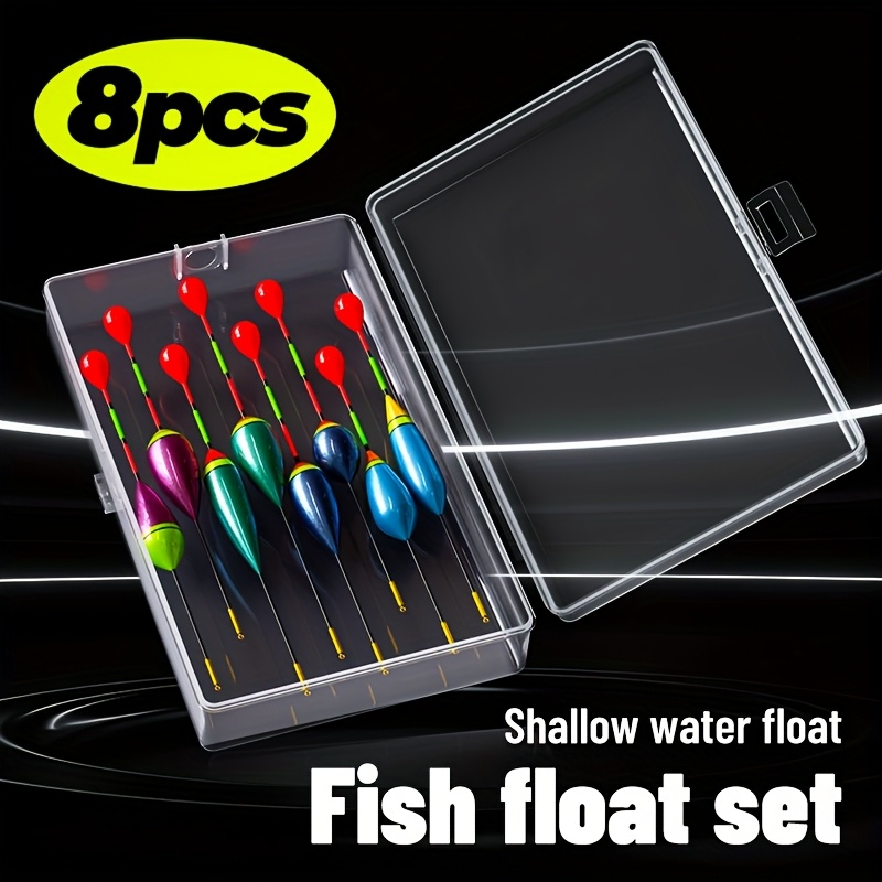 TEMU 8pcs Set Of High-sensitivity Fishing Floats, Includes Abs Storage Box, Suitable For Fishing Enthusiasts, Short-style Bobbers For Shallow Water,