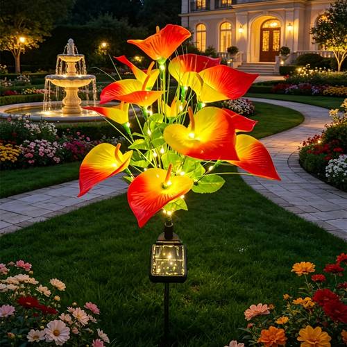 1pc solar garden light 12 head calla lily lamp solar outdoor decorative light lawn for courtyard swinging passage gardening gift festival and outdoor supplies