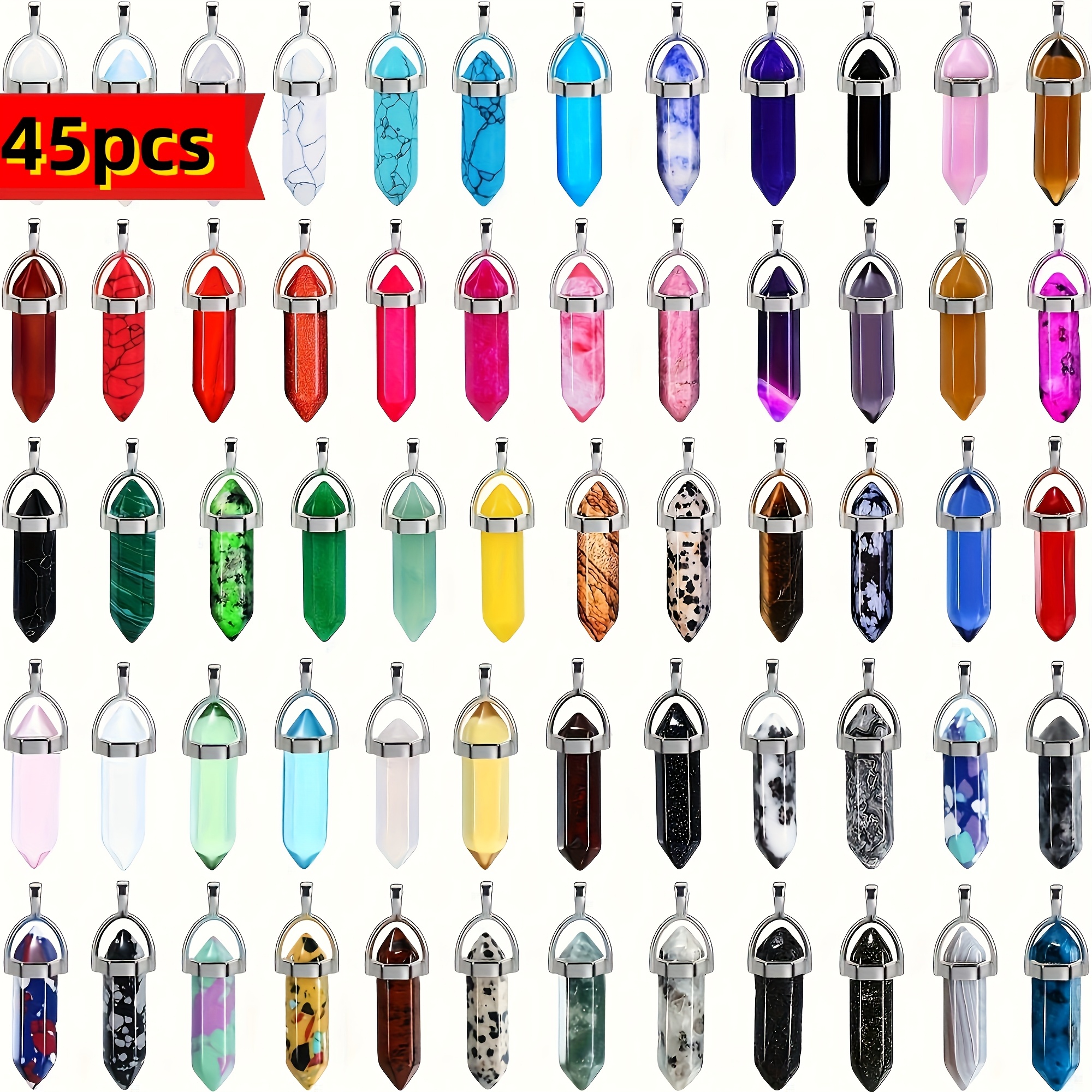 45pcs Colorful Hexagonal Pendant Suit- Natural Gemstone Charms For Making, Suitable For Necklace And Bracelet