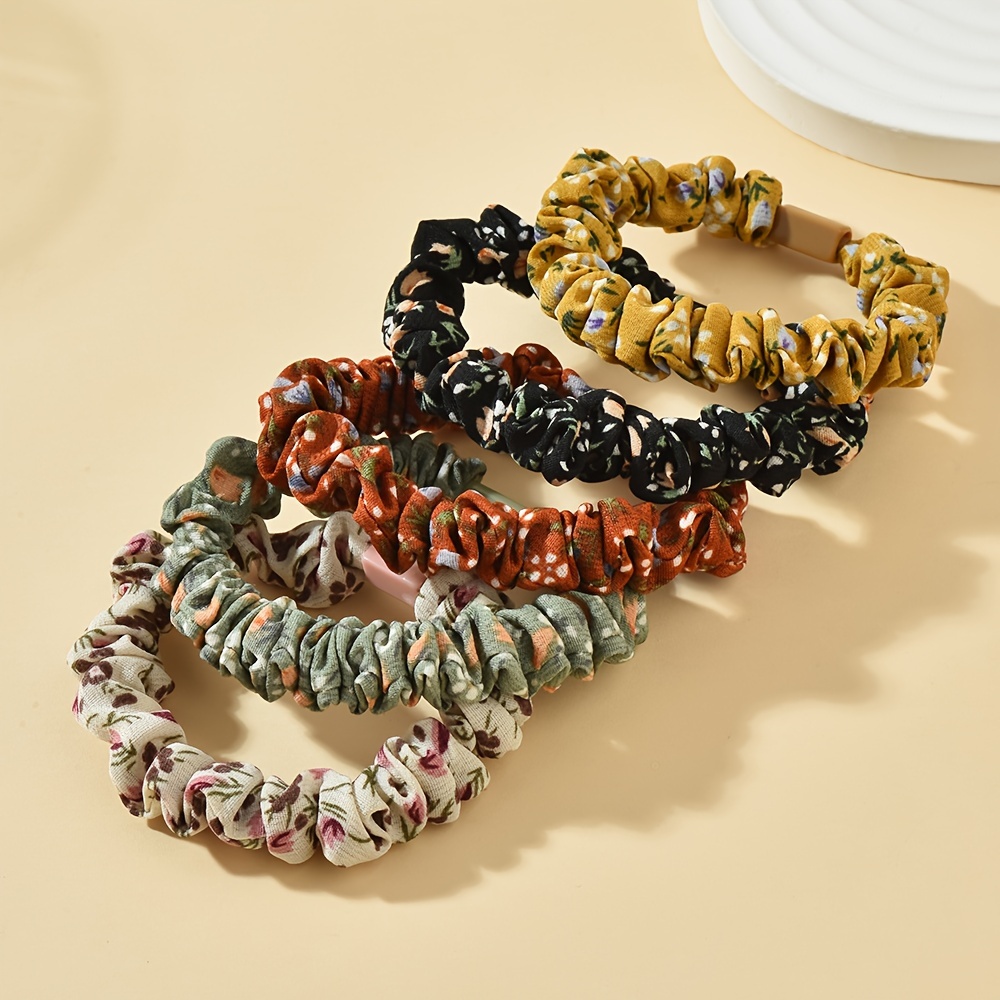 Image of Milk Coffee Color Small Flower Small Ring Hair Tie Flat High Elasticity Colorful High-end Hair Tie 5pcs Set