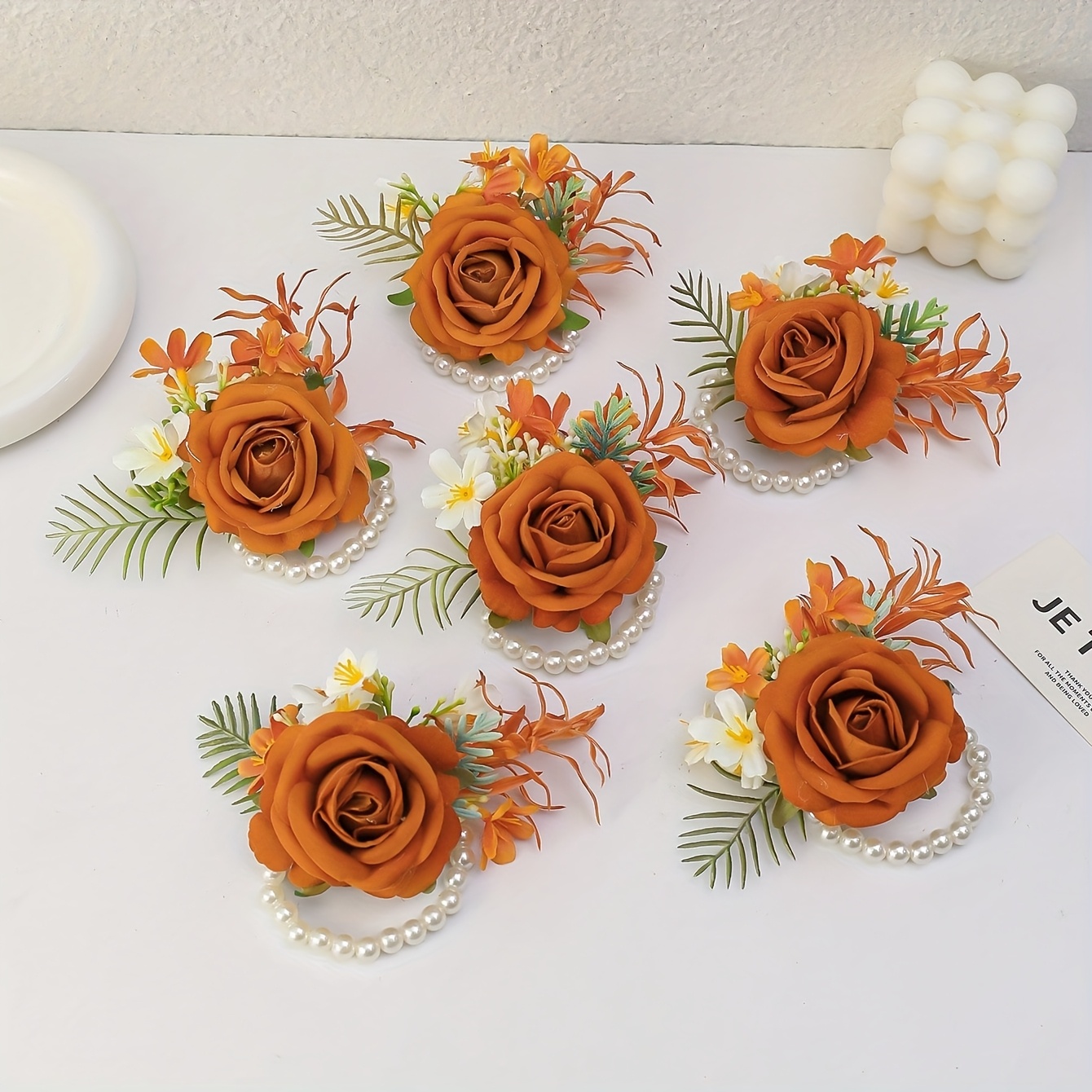 TEMU 6pcs de Roses Princesse Orange avec de Petits Marguerites, un Accessoire sur le Thème de la Forêt pour Femmes, Comprenant une Chaîne de Perles