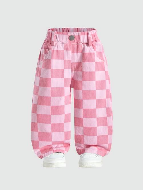 girls clothing pink plaid pattern jeans for girls stylish and versatile with an all elastic waistband suitable for outdoor fun easter parties and vacation outfits a for holiday gifts