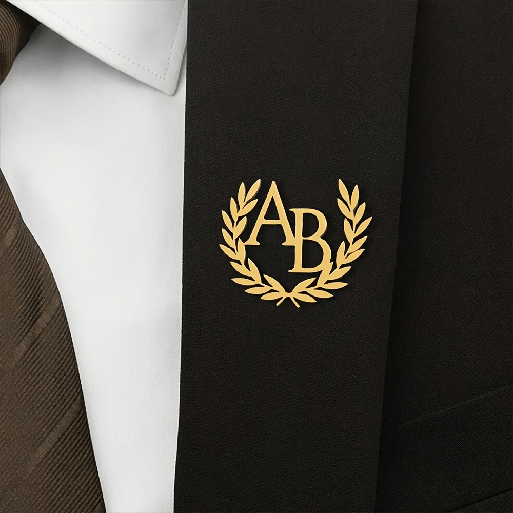 TEMU ["Personnalisé] Broche personnalisée en acier inoxydable avec nom et épis de blé doré, broche avec nom de 2 lettres, bijou personnalisé, cadeau
