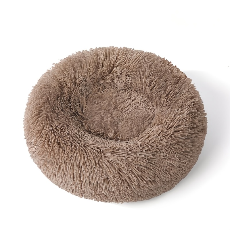 TEMU Lit pour animal de compagnie de donut à poils et épaissis, en tissu peluche qui apaise des animaux, soulage l'anxiété et procure une de sécurité
