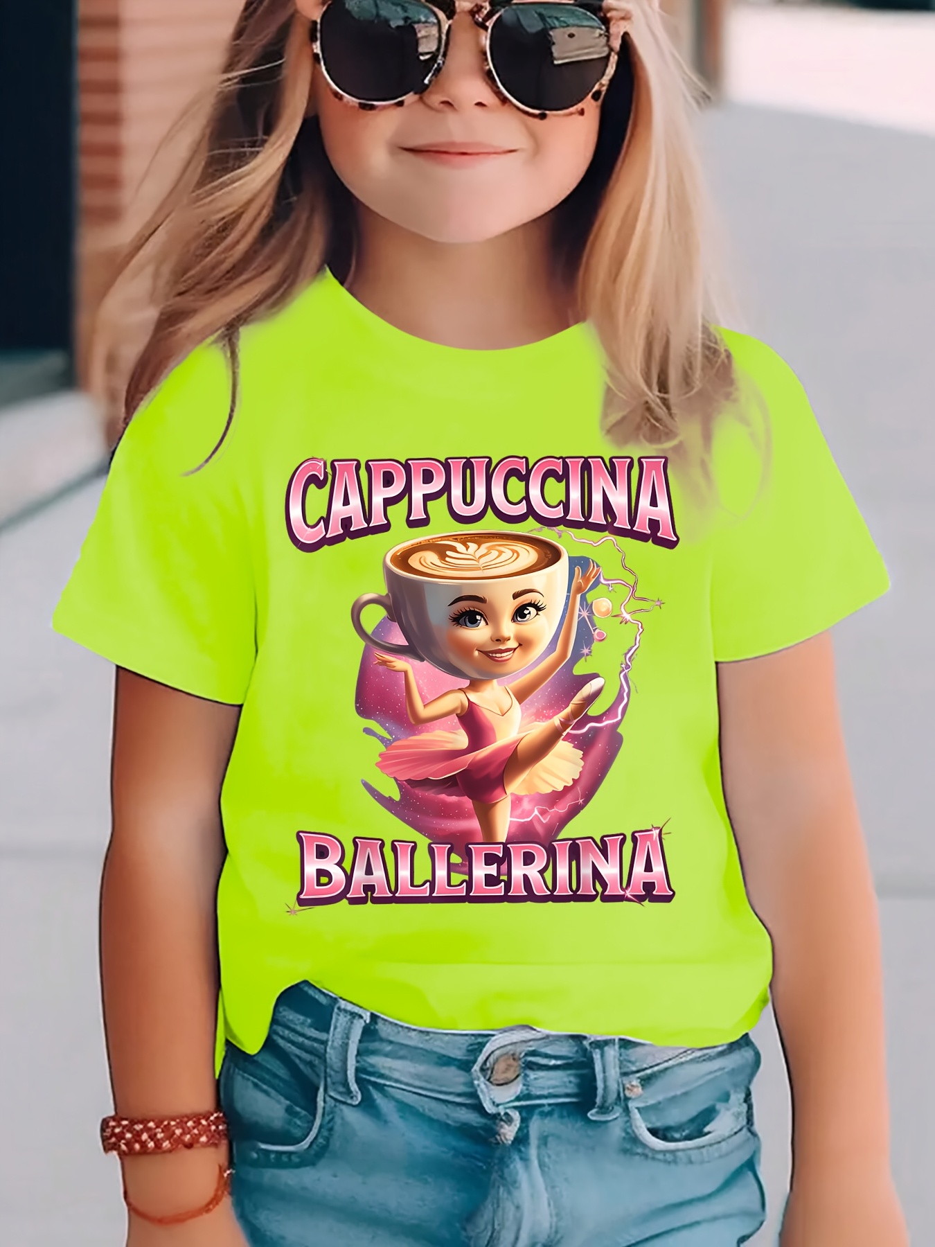 Лятна Модна Момичешка Тениска с Къс Ръкав Италианска Мозъчна Рот CAPPUCCINA BALLERINA Happy Cappuccino Ballerina Анимационен Принт Ежедневен Топ NY-DX8168