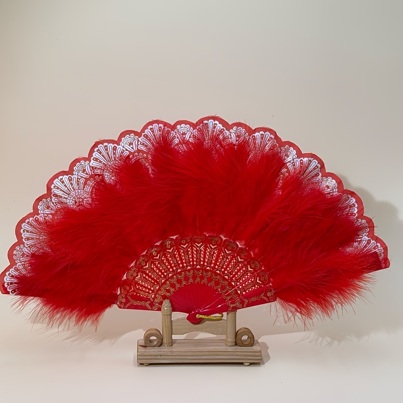 1pc Dance Feather Folding Fan Pure Handmade Feather Root By Root 14pcs Fan Ribs Suitable For Performance Dancing Good And Fashionable Elegant Exquisite Folding Fan