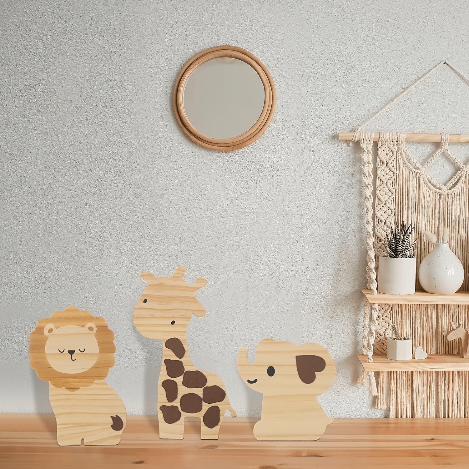 TEMU A Set Of 3 Decorative Pieces Featuring Forest Animals Including A Giraffe, Lion, And Elephant, Designed To Enhance Jungle-themed Spaces, And Can