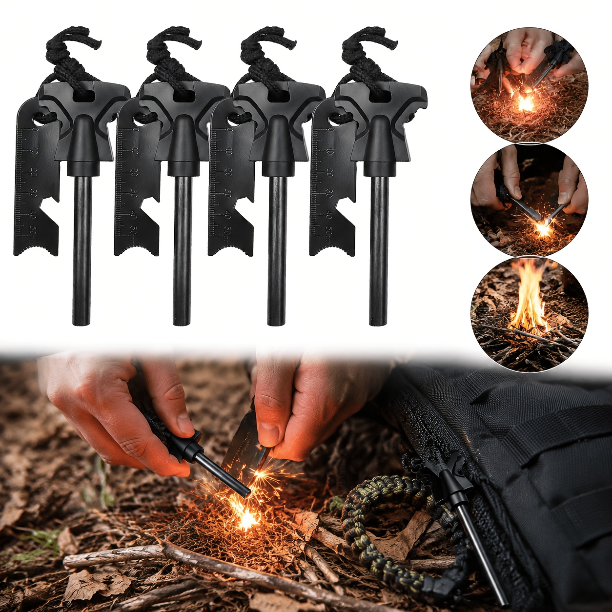 TEMU 4-pack Portable Outdoor Fire Starter, Large Fire Starter With Serrated Scraper - Essential Survival Tool, Emergency Fire Starter, Camping Fire
