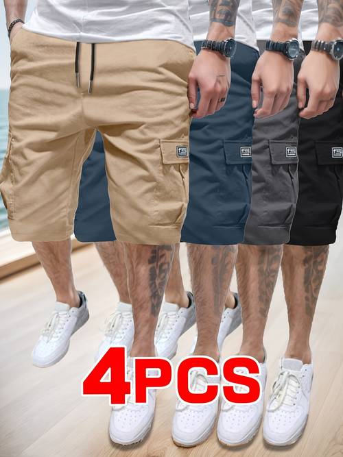 4pcs mens summer cargo shorts non stretch geometric pattern with pockets regular fit for outdoor sports street parties travel