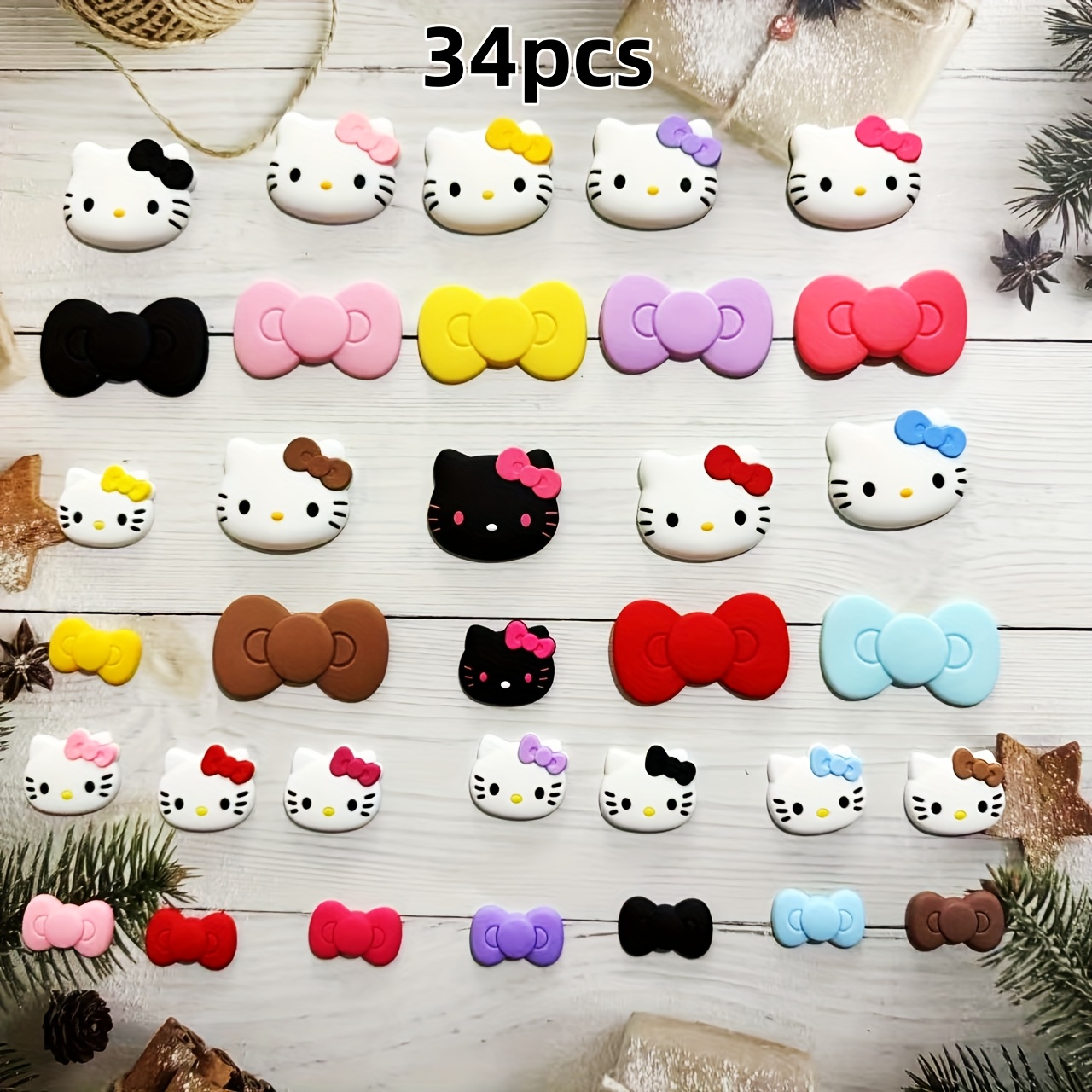 

34pcs Sanrio Cartoon Cute Phone Case Decorative Patch Hairpin Cup Decorative Patch New Year Gift