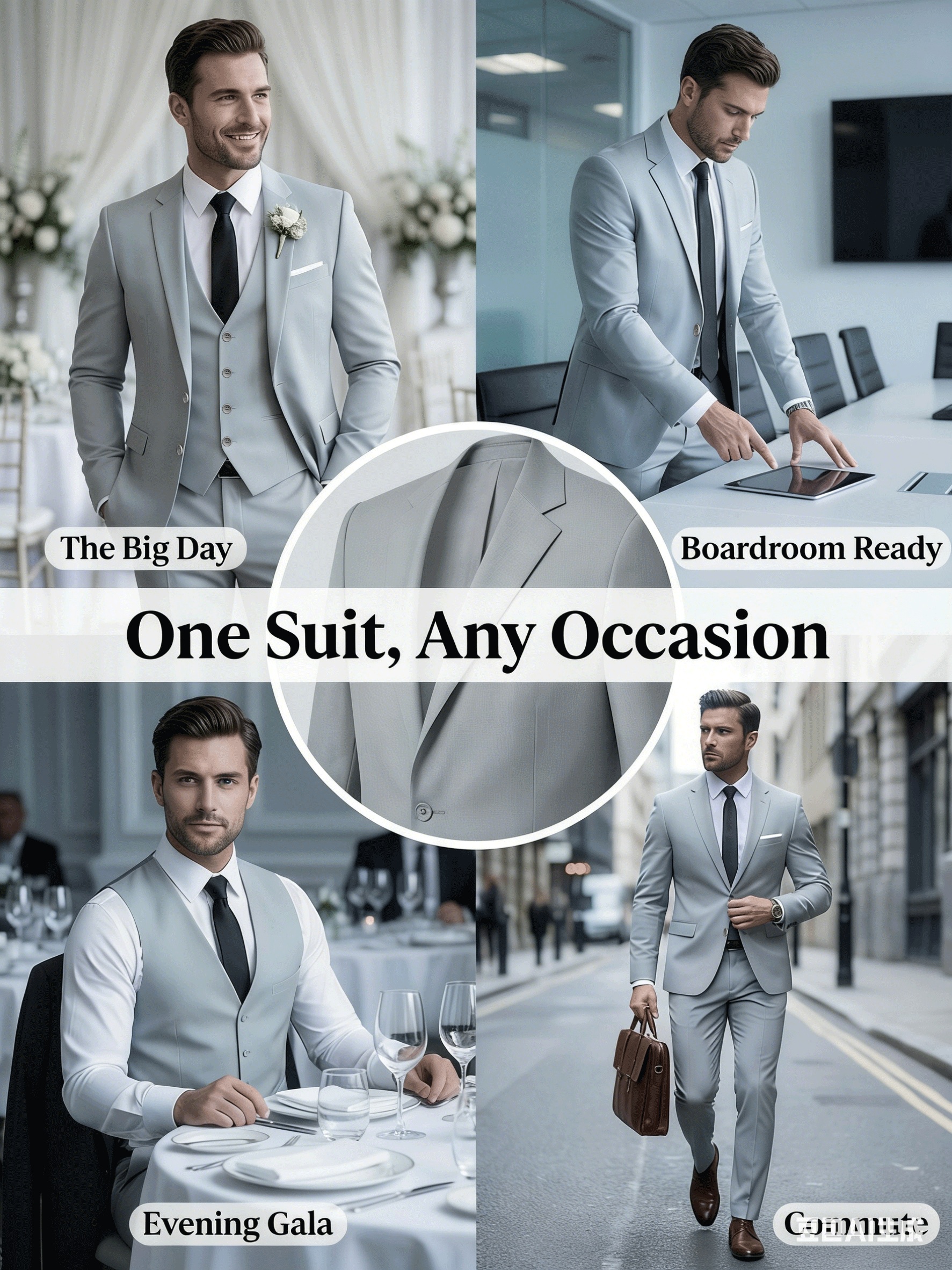 Ensemble 3 pièces pour homme, Veste de costume + Gilet + Pantalon de costume, Élégant et de haute qualité, Idéal pour mariages, fêtes ou événements formels (Pochoir gratuit avec motif aléatoire)