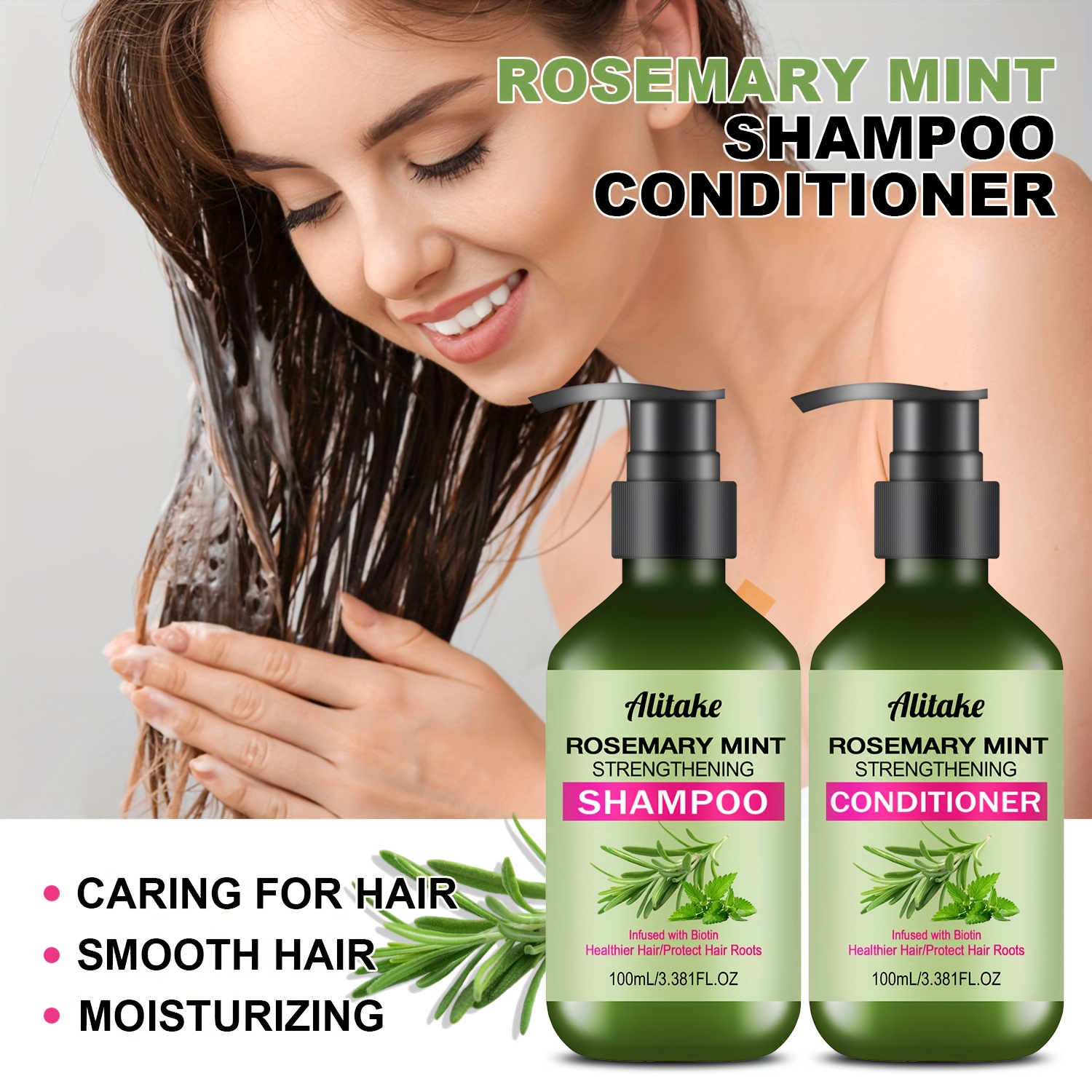 TEMU 2pcs Shampoo And Conditioner Set, Including Rosemary And Mint Extracts, Provide Deep Hydration, Nourishment, And Smoothness For Dry Hair.