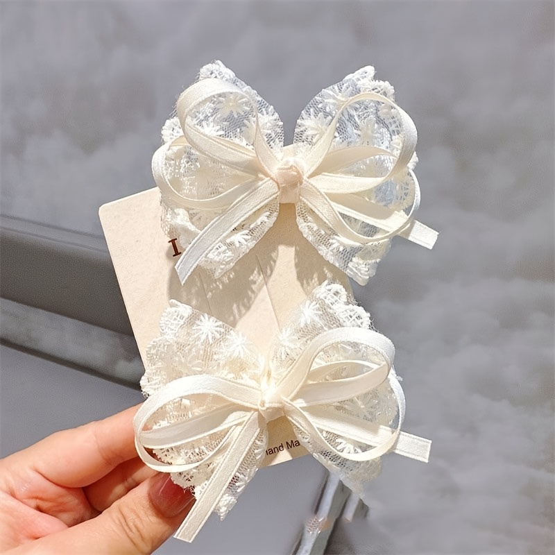 2pcs of lace ribbon bow hair for little elegant lace hair clips handmade high end side hairpins   decorations Product details 5