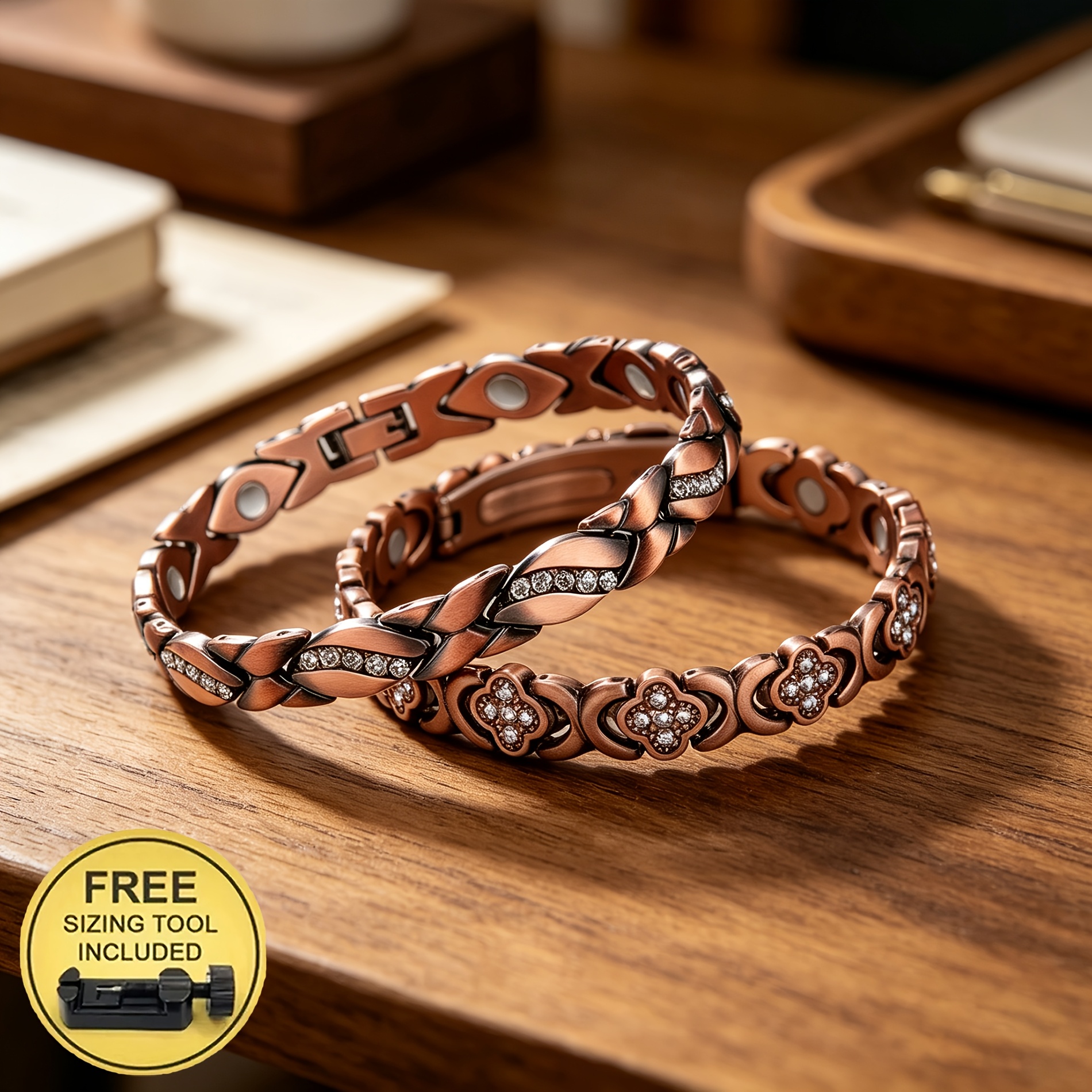 TEMU 2pcs Couple Red Copper Magnetic Bracelet Retro Exquisite Outfit Anniversary Gift Unisex Valentine's Day Couple Exclusive Gift Gift For Elders