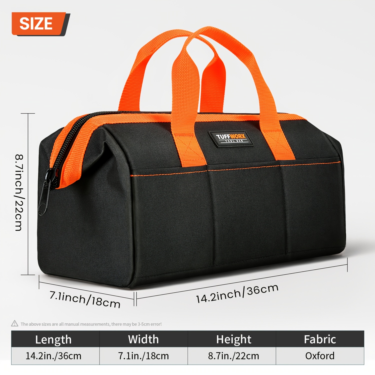 Image of Tool Bag, 14-inch Heavy Duty Storage Bag With Handles, Double Layer 600d Polyester Fabric, Black And Orange, Tool Organizer For Mechanics, Electricians, And Enthusiasts, Tool Set