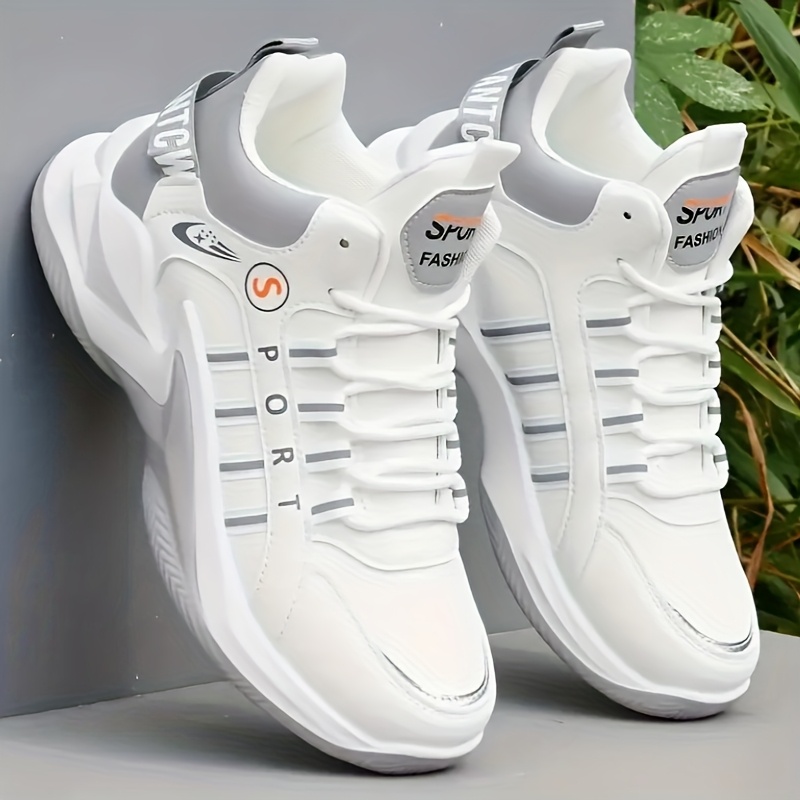 Tenis deportivos de caña alta para hombre, elegantes y cómodos, ideales para basquetbol, con suela de EVA antideslizante, diseño en blanco y gris, perfectos para todas las estaciones, uso casual y deportes al aire libre, calzado versátil | Estilo deportivo casual | Tenis de caña alta con parte superior de PU