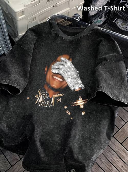 glove graphic washed t shirt print oversized streetwear casual t shirt summer y2k aesthetic top breathable fabric vintage 90s washed tee
