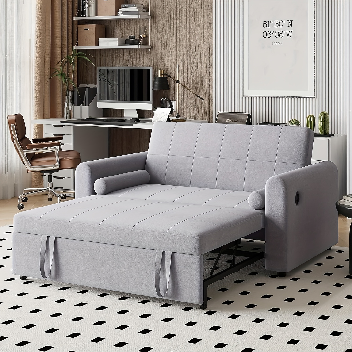 2 seater sofa bed 3 in 1 convertible sleeper bed with pull out double sofa bed and adjustable backrest space saving fabric couch   room apartment