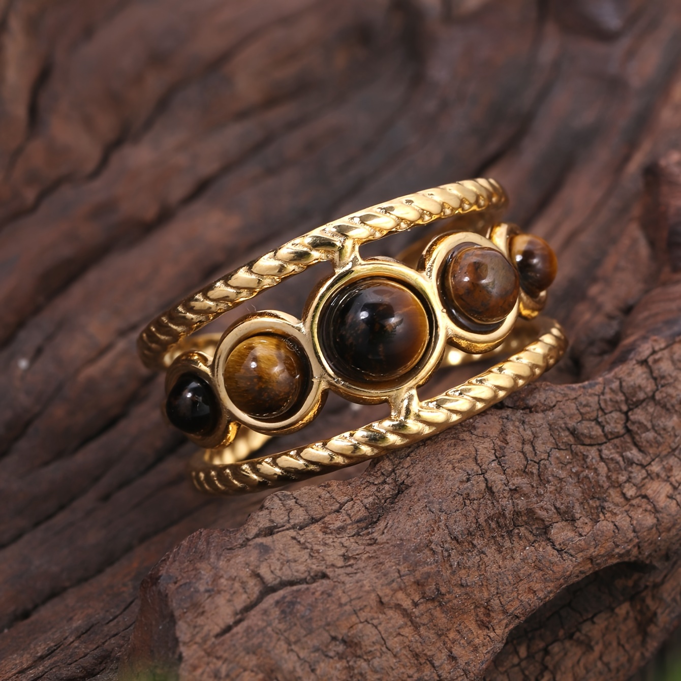 Golden Palace Style Stone Ring Stainless Steel