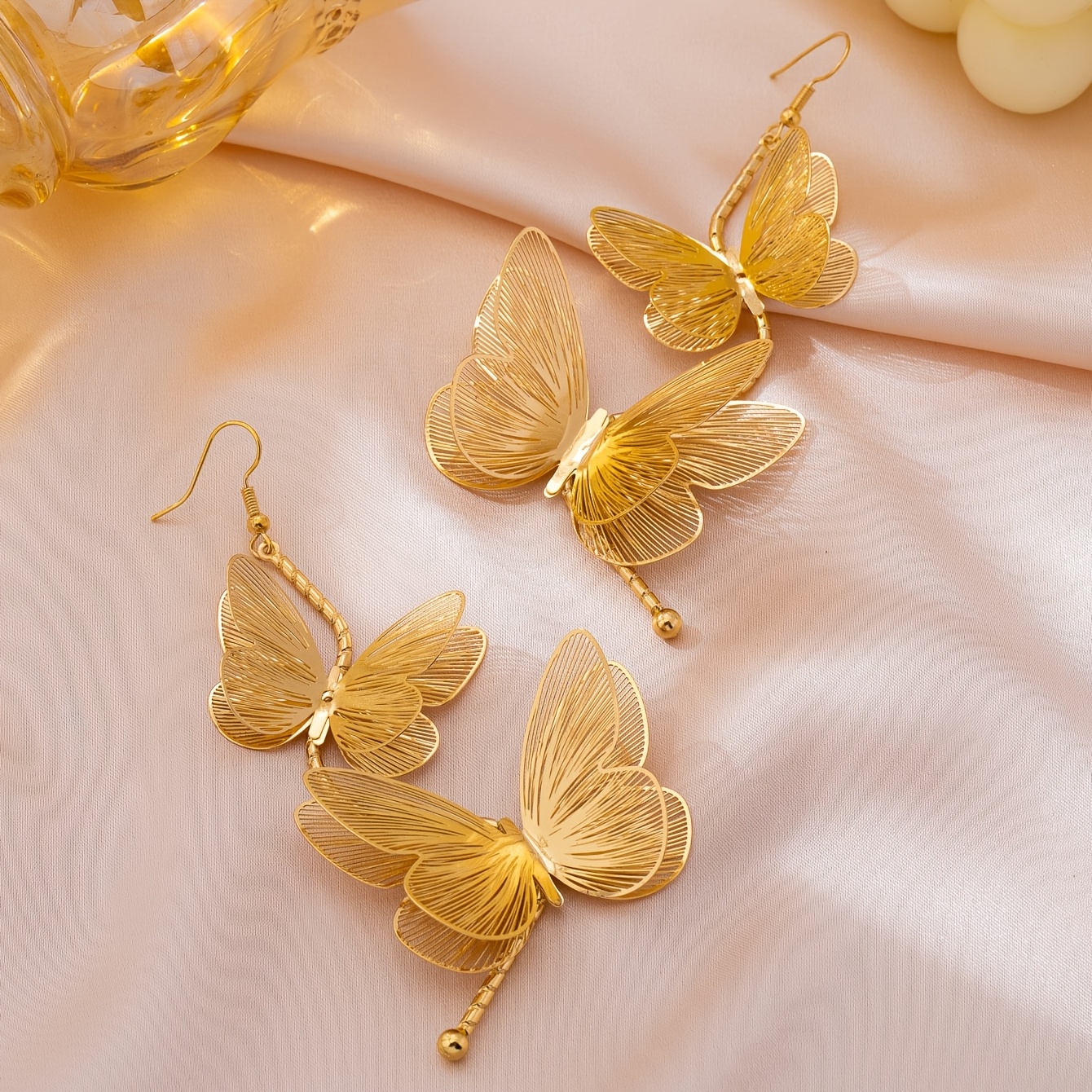 Women's Exaggerated French-style Double-layer Metal Butterfly Drop Earrings