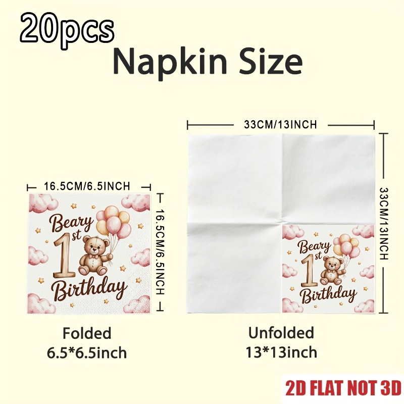 TEMU 20pcs Adorable Pastel Bear Suitable For First Birthday, Wedding, Picnic & Party Hand Towels - Pastel Bear Print Paper Napkins For, Spring Summer