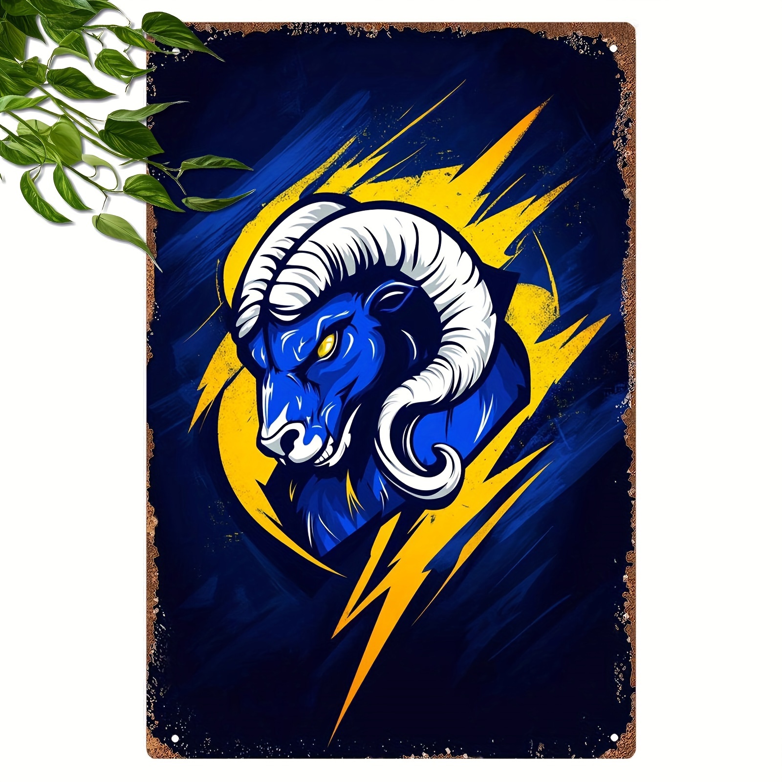 

Aluminum Metal Wall Art Sign - 1 Pcs, Vintage Ram With Lightning Design, Aluminum Poster For Indoor/outdoor Decor, Pre-drilled Waterproof Weather-resistant For Bedroom, Living Room, Bar, 8x12 Inch