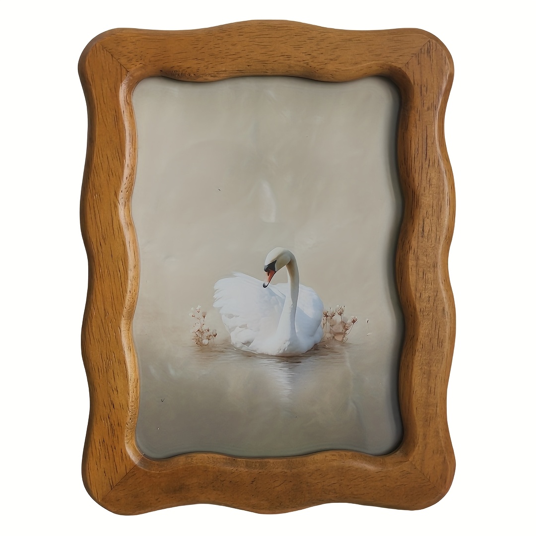 Image of 5x7 Picture Frame, Display Pictures 5x7, Wavy Edge Wood Photo Frame For Tabletop And Wall Hanging, With Clear Glass For Vertical Or Horizontal Display, Rustic Brown, 1 Pack