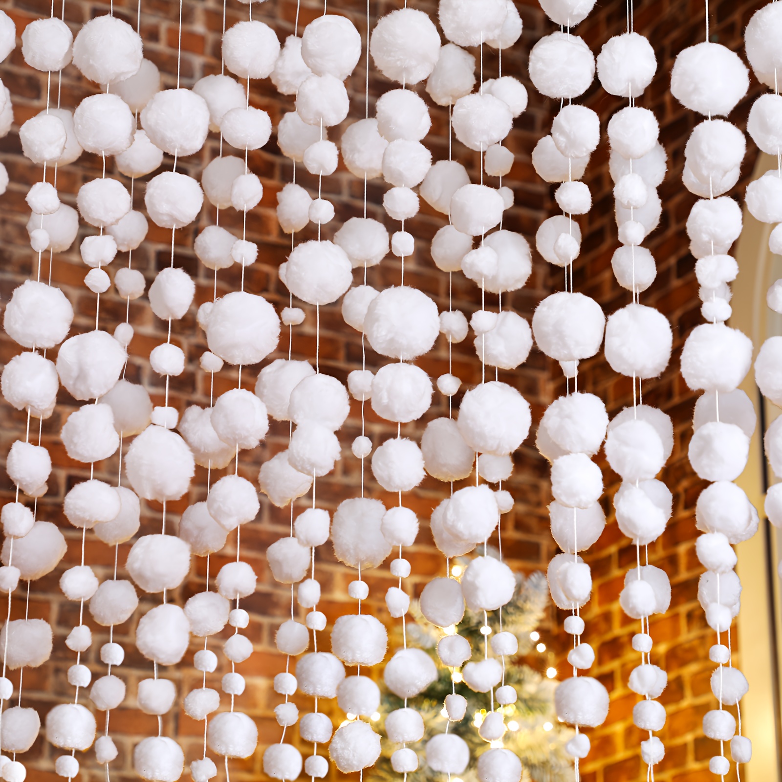 TEMU 12pcs White Pom Pom Garland - Snowy Winter Hanging Decorations, Heavy Or Lightweight Chains For Christmas Tree, Wedding, Birthday Party Decor -