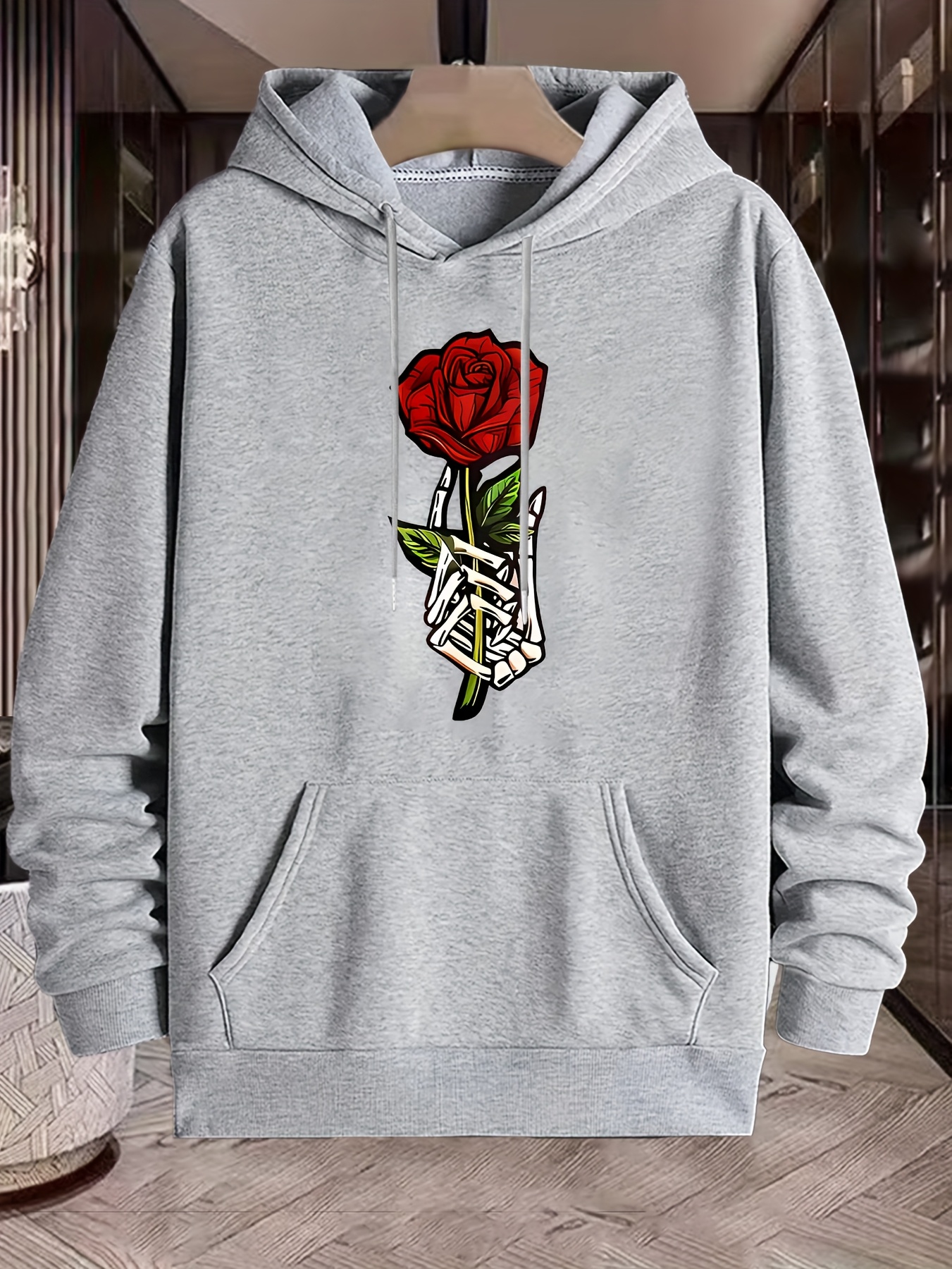 herren oversized streetwear hoodie geometrischem druck rotem