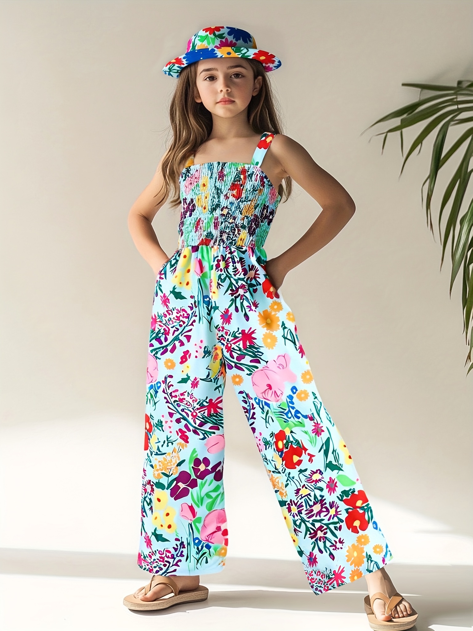 womens fashionable loose fit floral print jumpsuit with ruched detail   spring summer versatile casual attire loose fit jumpsuit vibrant print jumpsuit ruched detail jumpsuit for outdoor 0