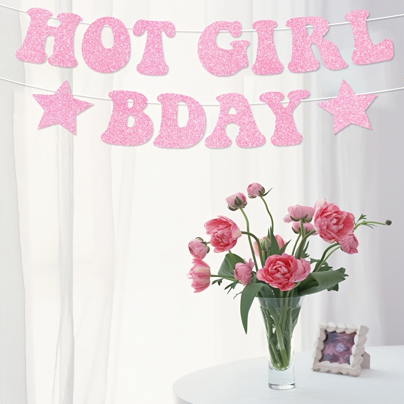 Hot Pink Glitter Birthday Banner - A Humorous Decoration For Women's Birthday Parties, Perfect As A Photo Backdrop For 21st And 30th Celebrations, And A For Her. Happy Birthday Banner