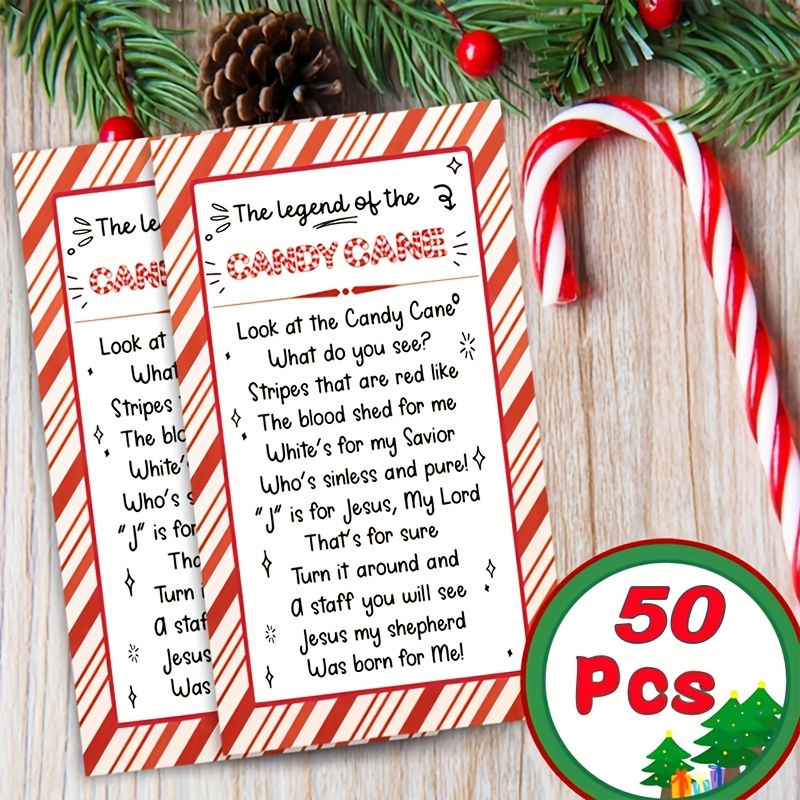 TEMU 50 Sheets, Paper Christmas Candy Cane Labels - Candy Cane Legend Religious Themed Decorations, Suitable For Christmas Party Favors, Holiday Gift