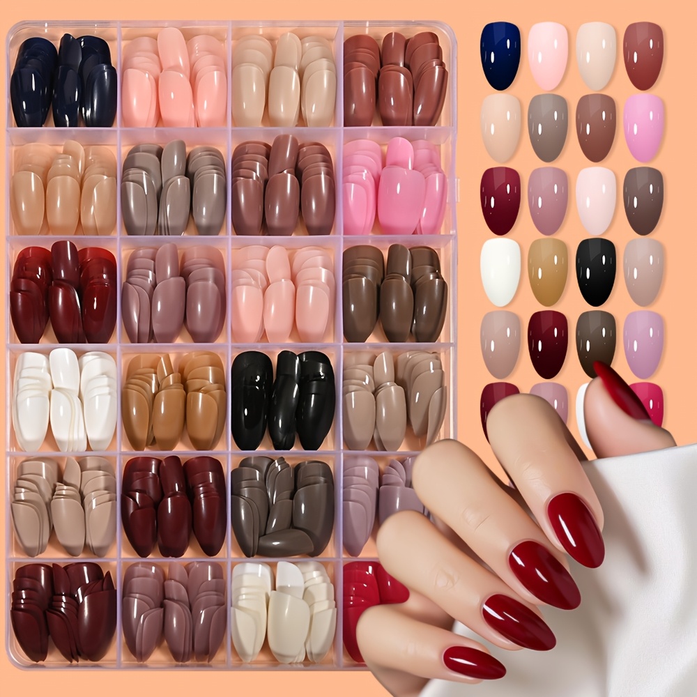 576pcs full cover almond press on nails 24 colors solid color acrylic false nails tips full coverage glossy   nail for women and for daily wear