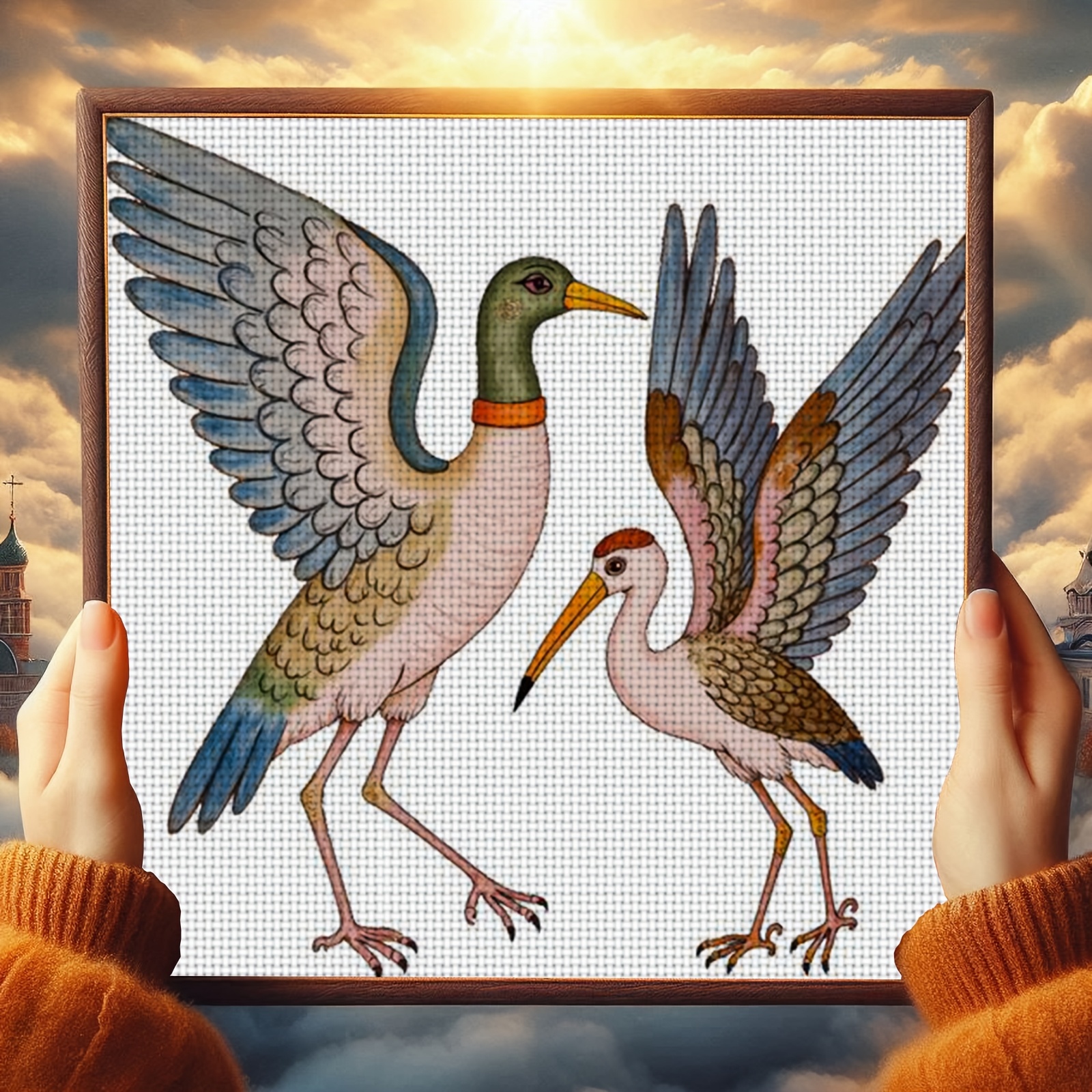 DIY Cross-Stitch Printed Kit 'Two Colorful Birds'