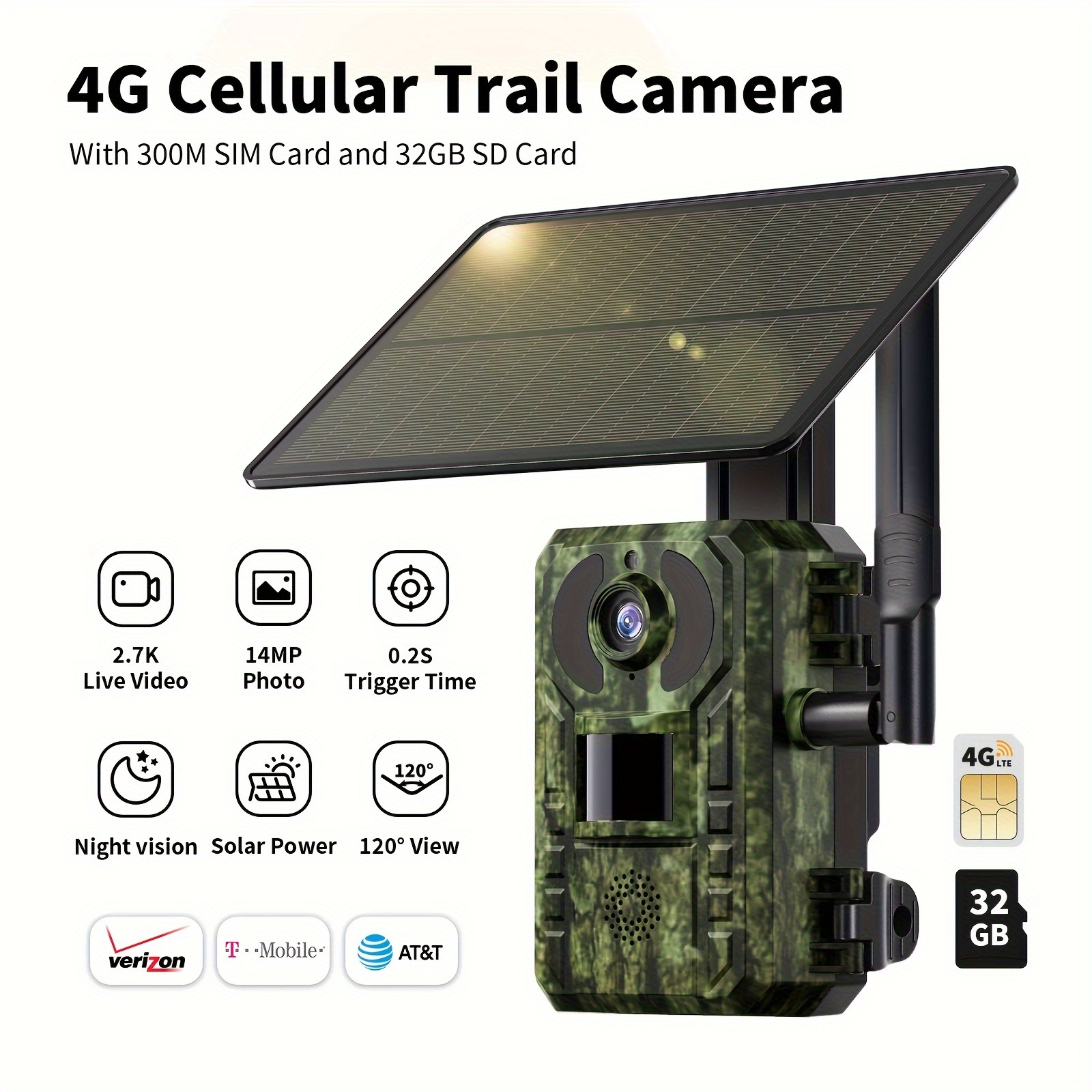 

Sehmua Cellular Trail Camera 4g Lte Include Sd&sim Card, 3rd Gen Solar Game Camera Wireless 2.7k Live Feed & 14mp Photos, Night Vision, Motion Detection, 120°wide Angle, Waterproof