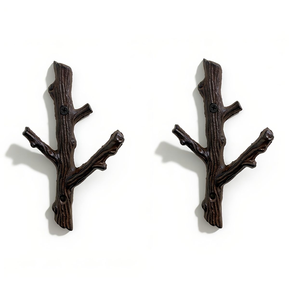 TEMU 2pcs Rustic Cast Branch Hook, Vintage Wall Mounted Coat Hook, Farmhouse Decorative Hanger For Towel, Hat, Bag, Perfect For Porch, Bathroom &