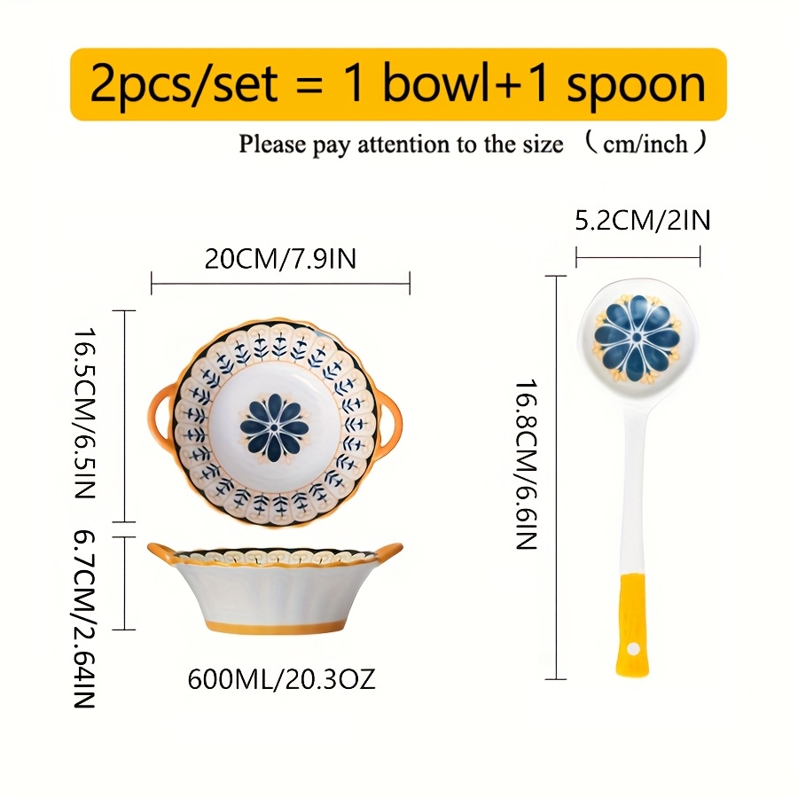 Image of 2pcs/set, 1bowl+1 Spoon, Nordic Ceramic Bowl With Spoon, Salad/soup/noodles/ramen/yogurt/oatmeal Bowl, Suitable For Breakfast/lunch/dinner/, Dinnerware, Tableware, Gift For /parents/mother