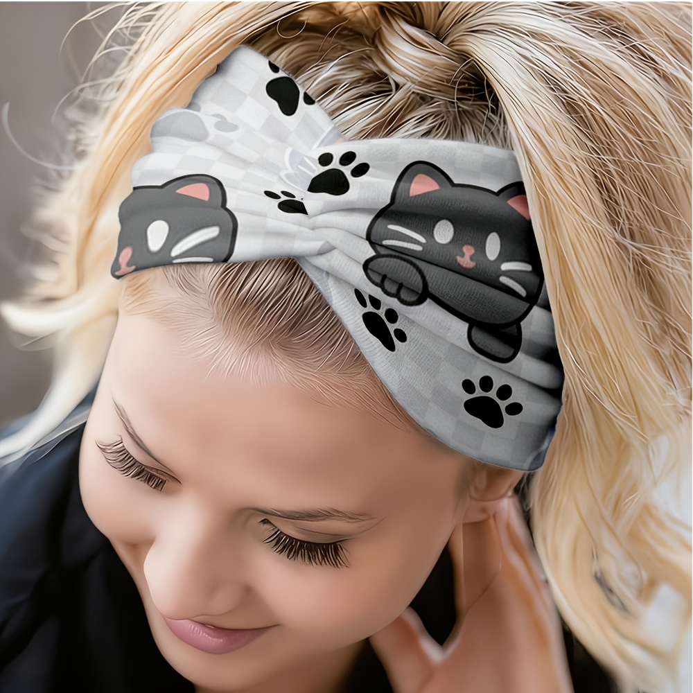 TEMU 2d Flat Cute Cat And Paw Print Headband, Yoga / Gym / Running / Suitable For Indoor And Outdoor, , Travel / Picnic / Beach, Non-slip, Warm And
