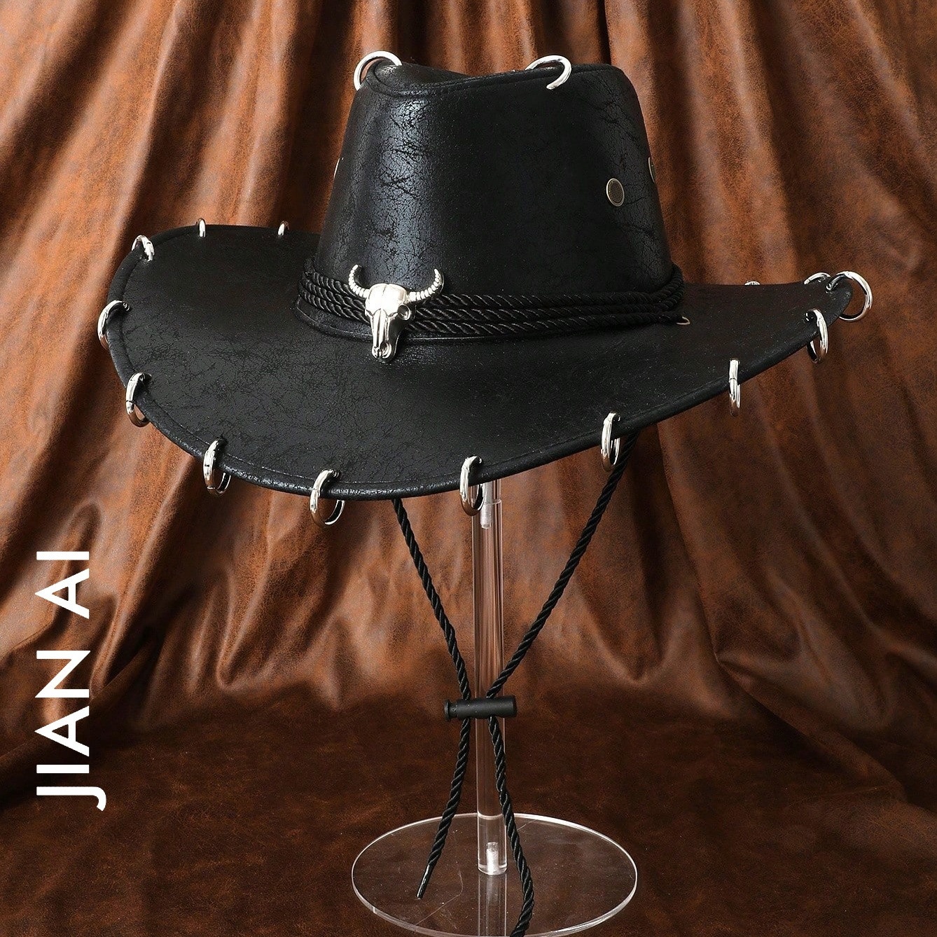 leather cowgirl hats women men retro western hat wide brim  display picture 3