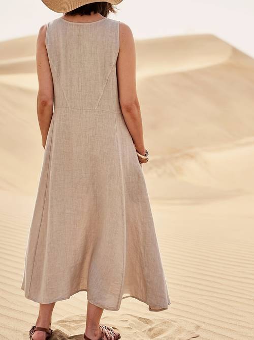 plus size skirt casual summer sleeveless crew neck womens linen long dress suitable for outdoor sports