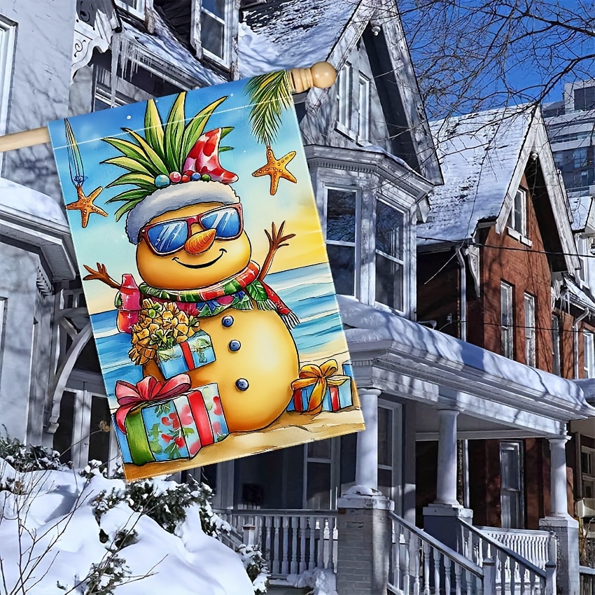 

Tropical Christmas Snowman Garden Flag - 1pc Polyester Holiday Yard Flag, Double-sided, No Electricity Needed, Welcome Decorative Flag, 28x40 Inches, Fits Standard Flagpoles